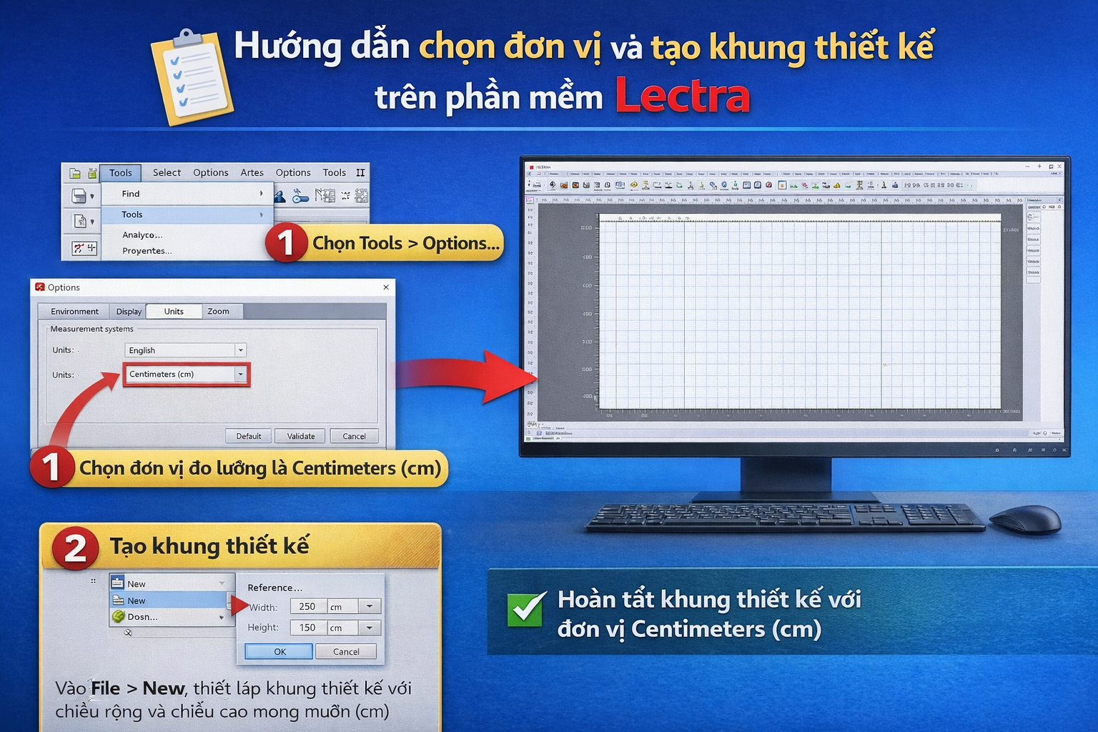 Hướng dẫn chọn đơn vị và tạo khung thiết kế trên phần mềm Lectra
